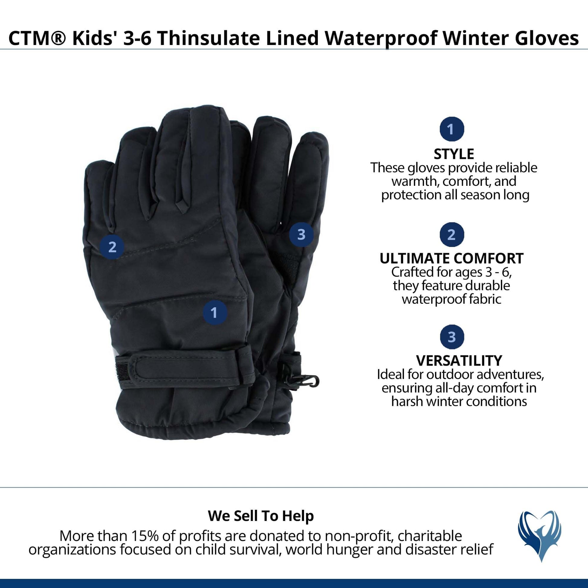 CTM® Kids' 3-6 Thinsulate Lined Waterproof Winter Gloves - Gray