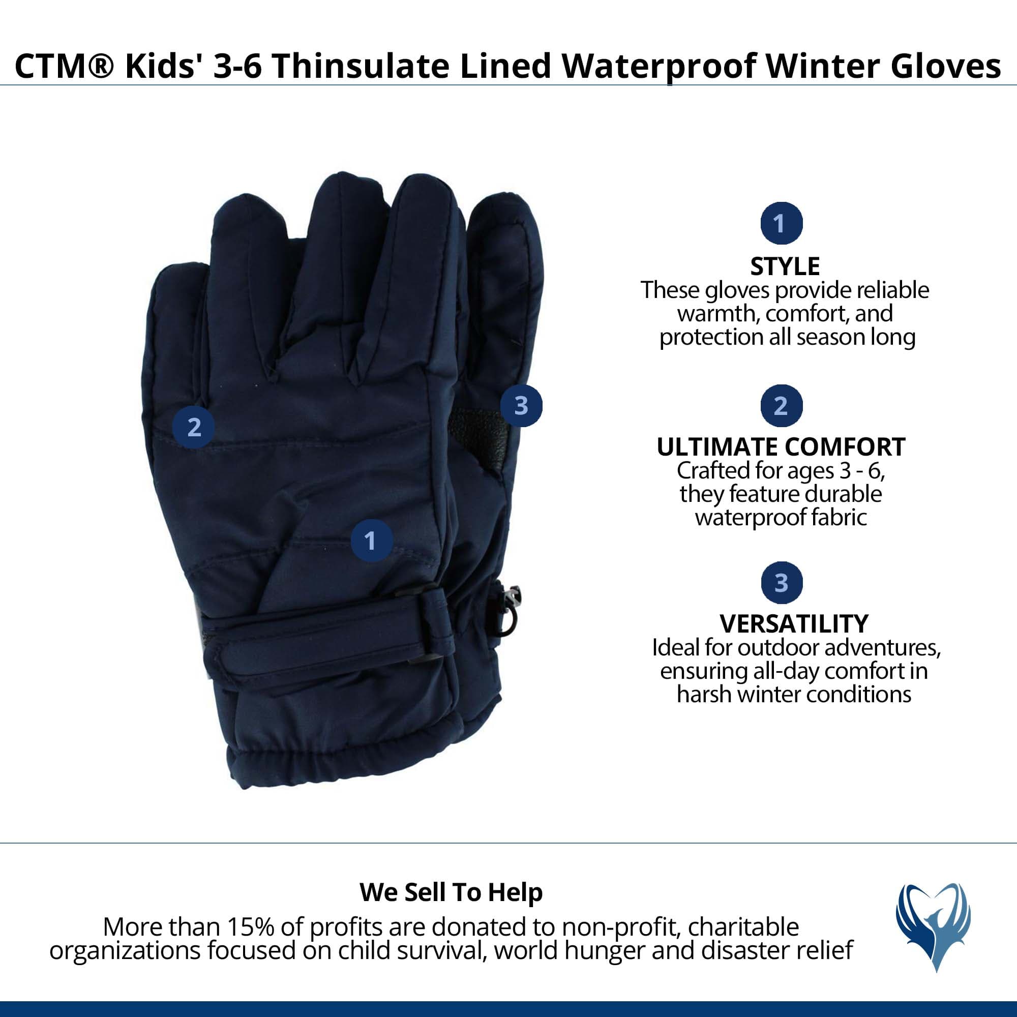 CTM® Kids' 3-6 Thinsulate Lined Waterproof Winter Gloves - Navy
