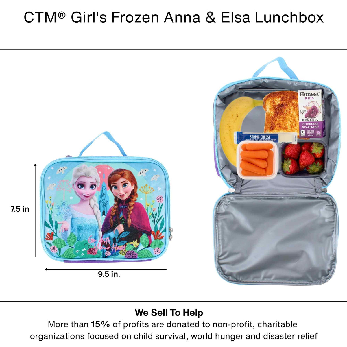 CTM® Girl's Frozen Anna & Elsa Lunchbox - Light Blue