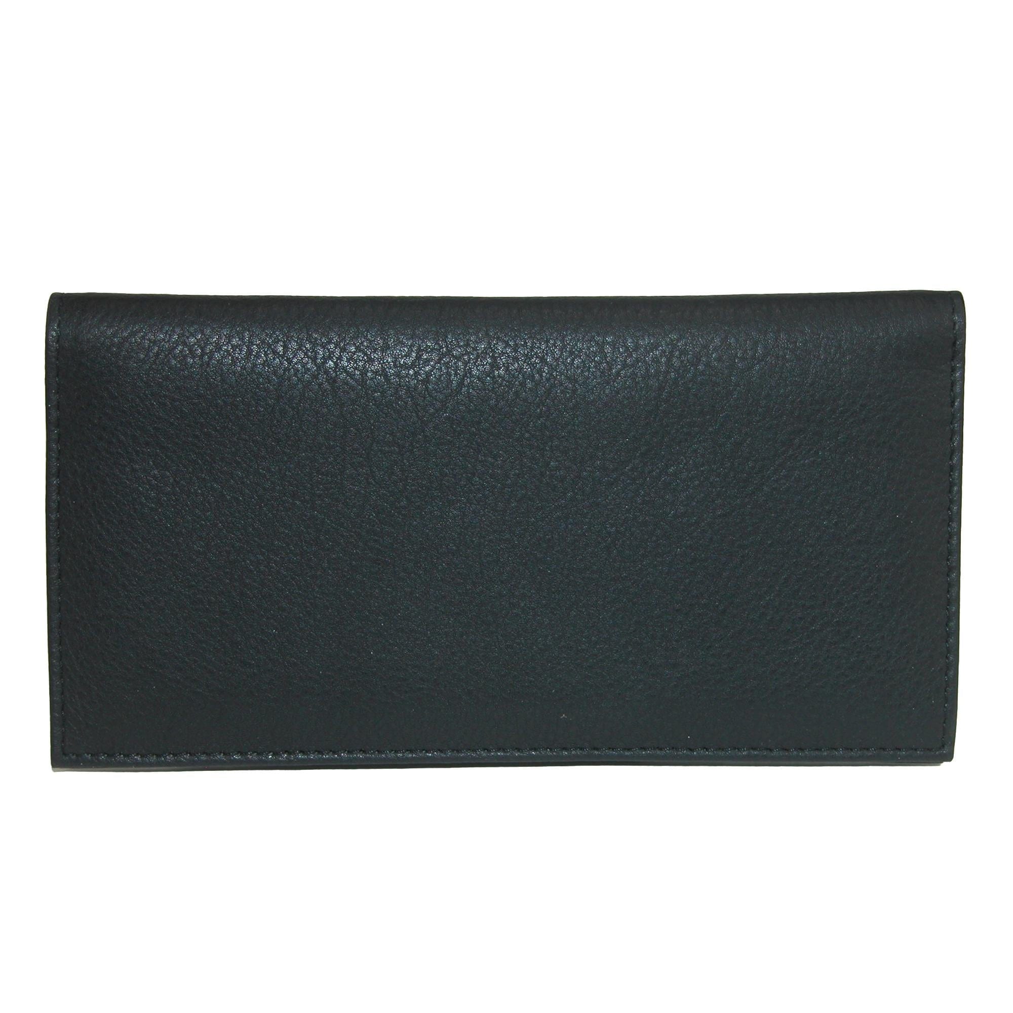 CTM® Leather Solid Color Checkbook Cover Wallet - Black
