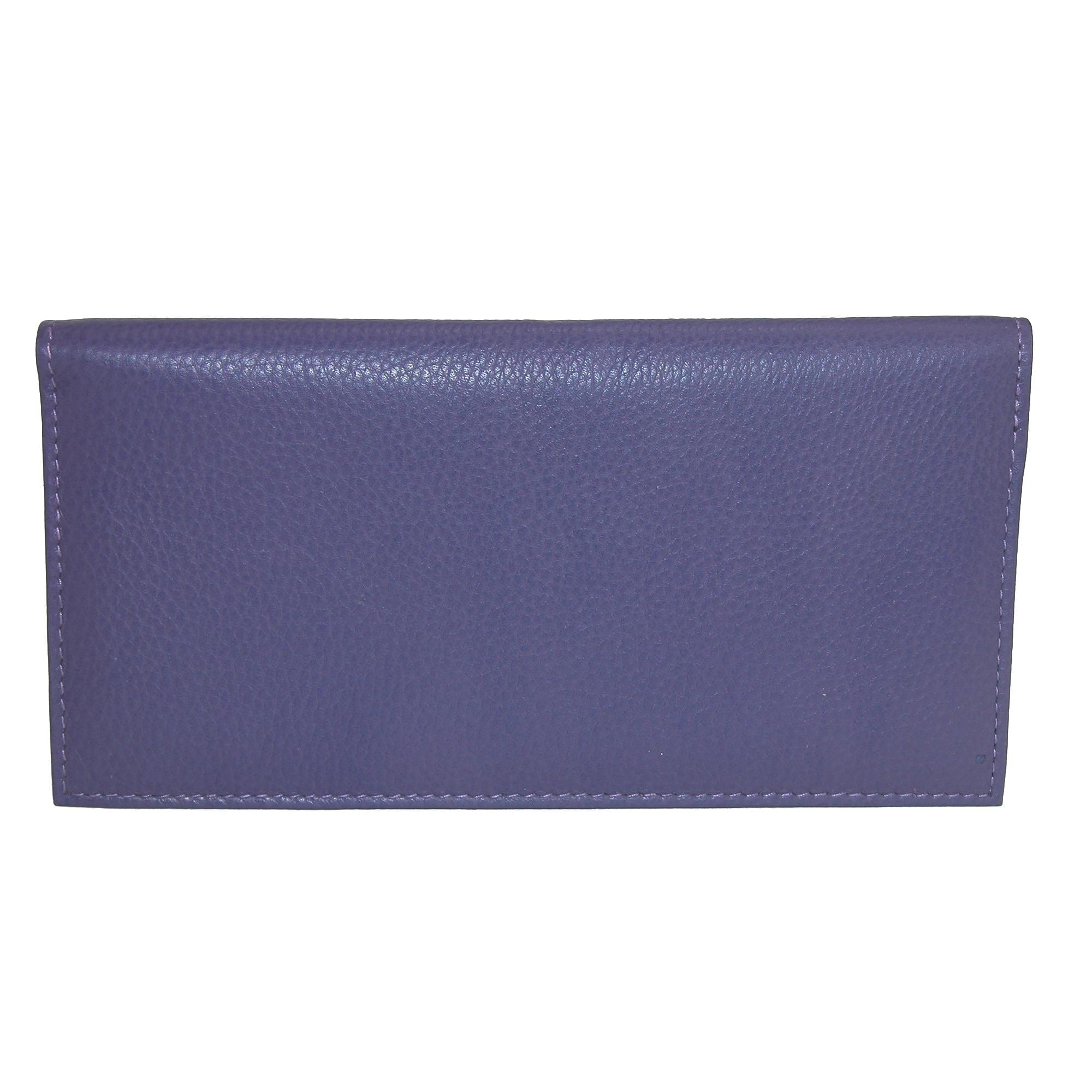 CTM® Leather Solid Color Checkbook Cover Wallet - Purple