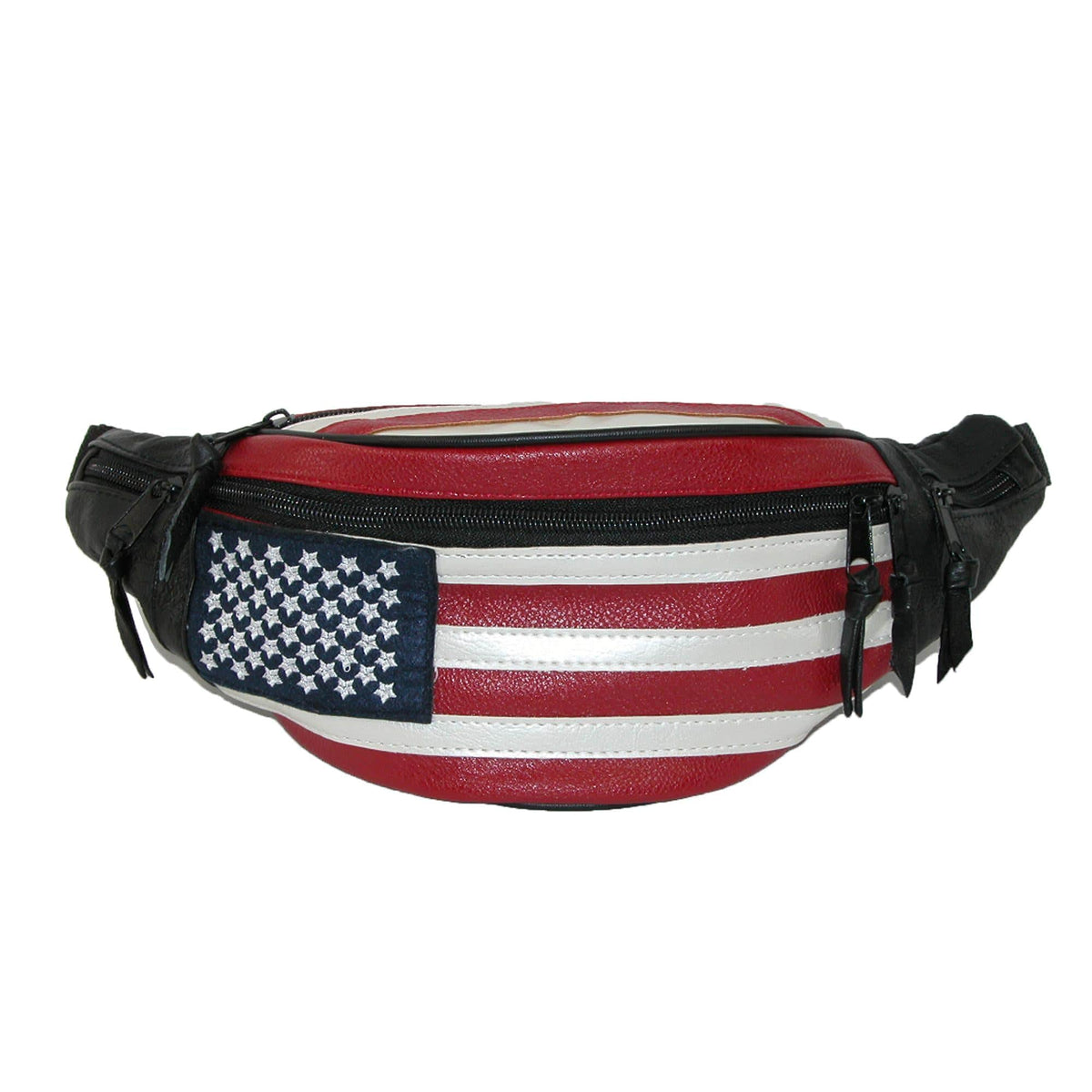 CTM® Leather Patriotic American Flag Fanny Waist Pack - Leather Patriotic American Flag Fanny Waist Pack