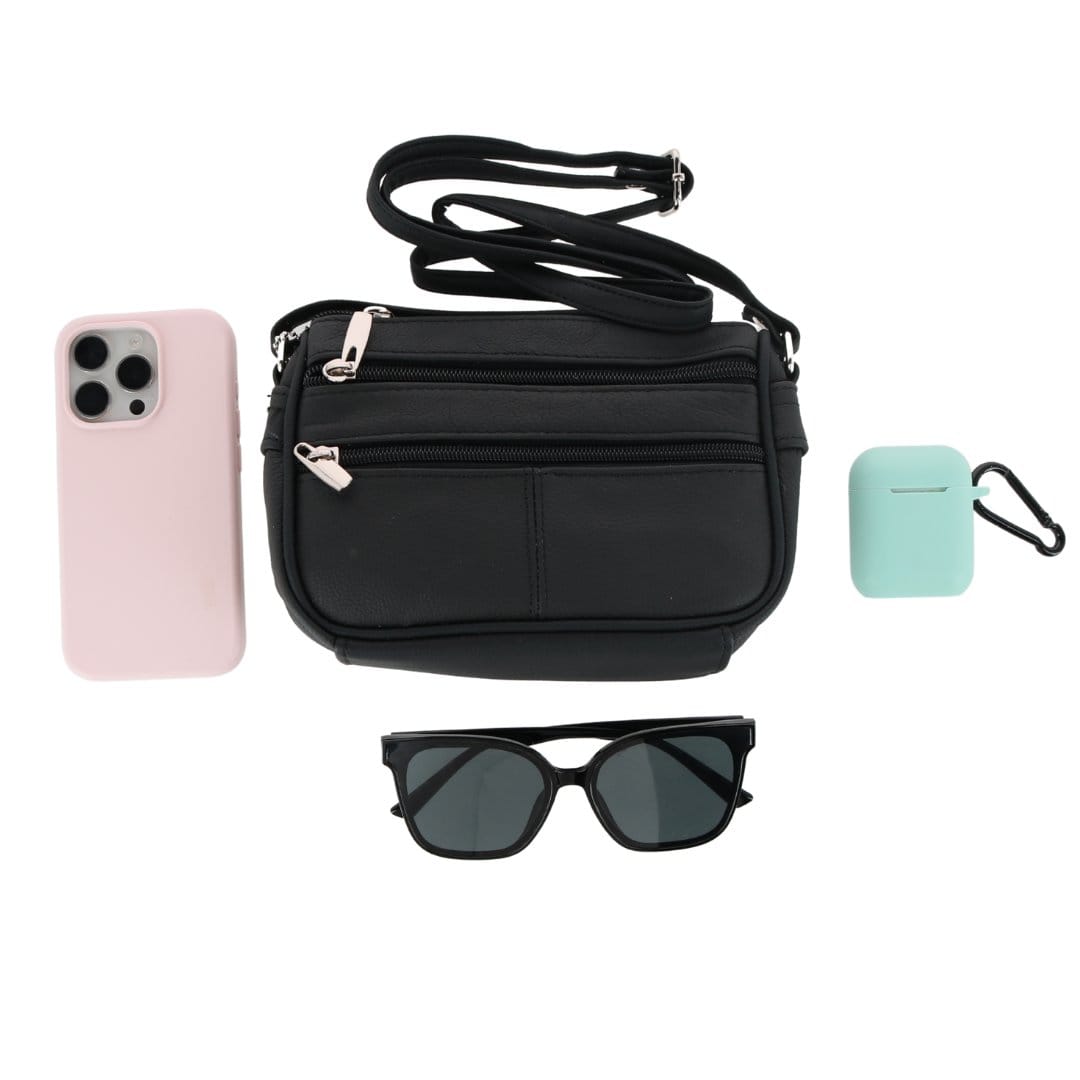 CTM® Women's Multi Pocket Adjustable Shoulder Bag Cross body - Black