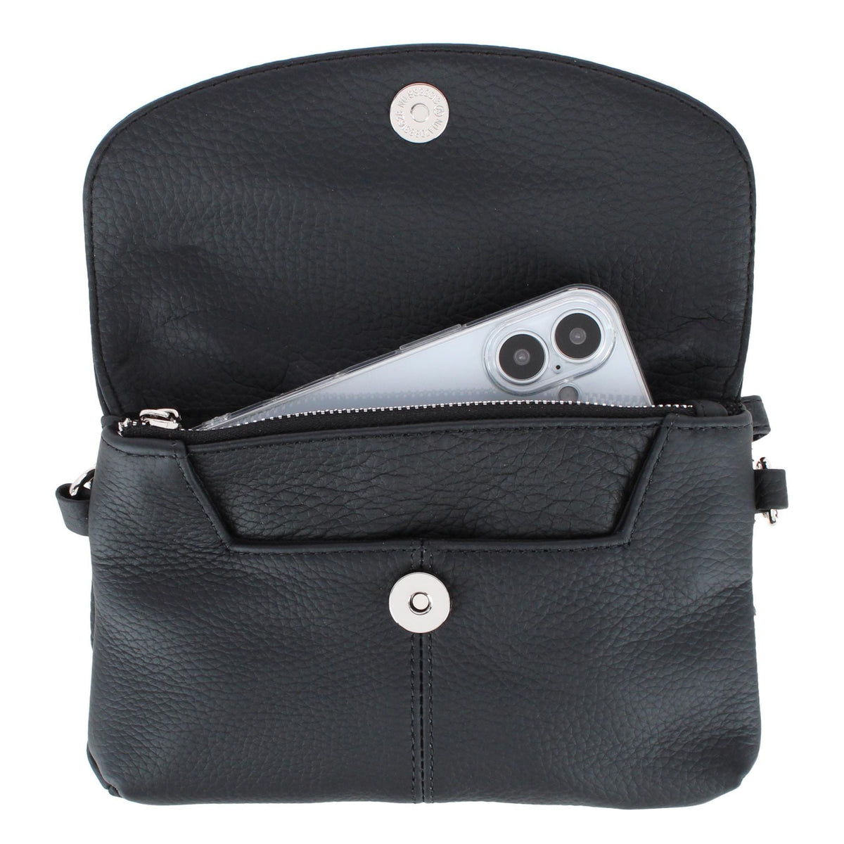 Cal-Wyn Women's Leather Wristlet Clutch with Removable Crossbody Strap - Black