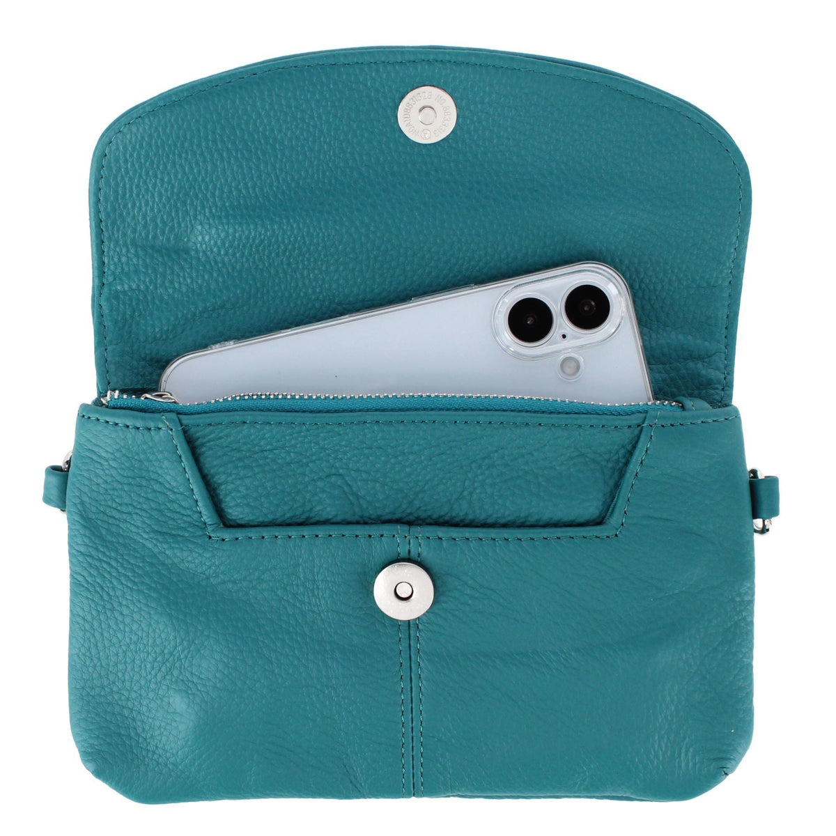 Cal-Wyn Women's Leather Wristlet Clutch with Removable Crossbody Strap - Turquoise