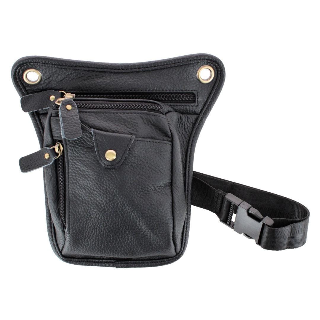 CTM® Covertible Leather Waistpack and Crossbody Travel Bag - Black