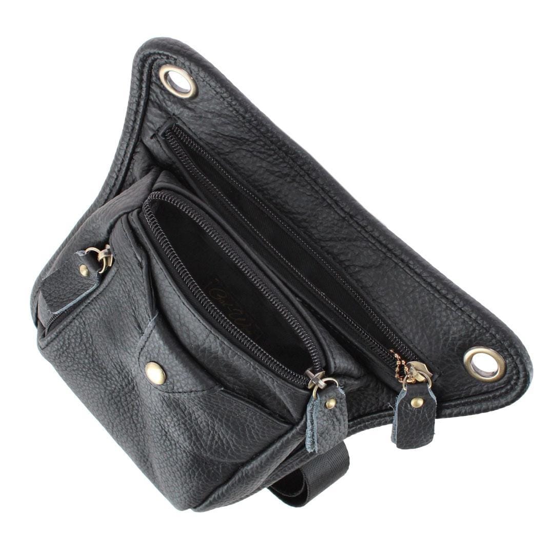 CTM® Covertible Leather Waistpack and Crossbody Travel Bag - Black