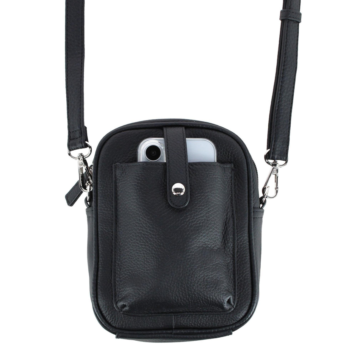 Cal-Wyn Women's Leather Phone Pocket Crossbody Handbag - Black