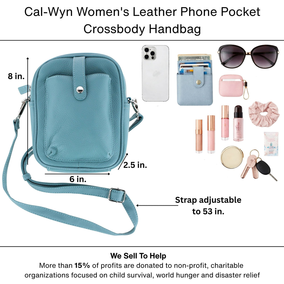 Cal-Wyn Women's Leather Phone Pocket Crossbody Handbag - Blue