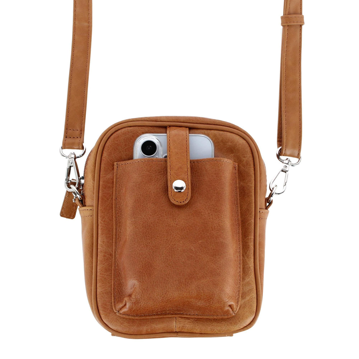 Cal-Wyn Women's Leather Phone Pocket Crossbody Handbag - Brown