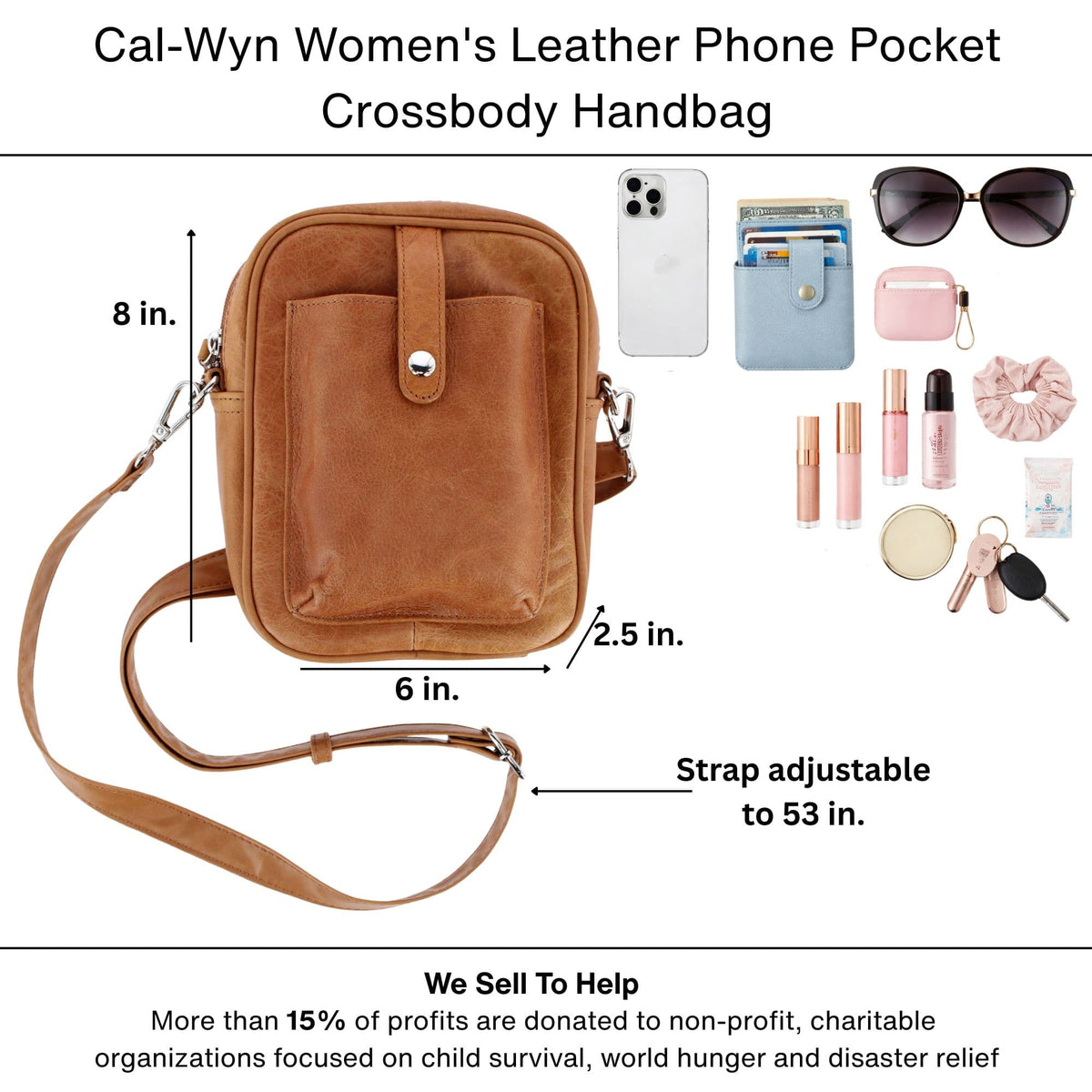 Cal-Wyn Women's Leather Phone Pocket Crossbody Handbag - Brown