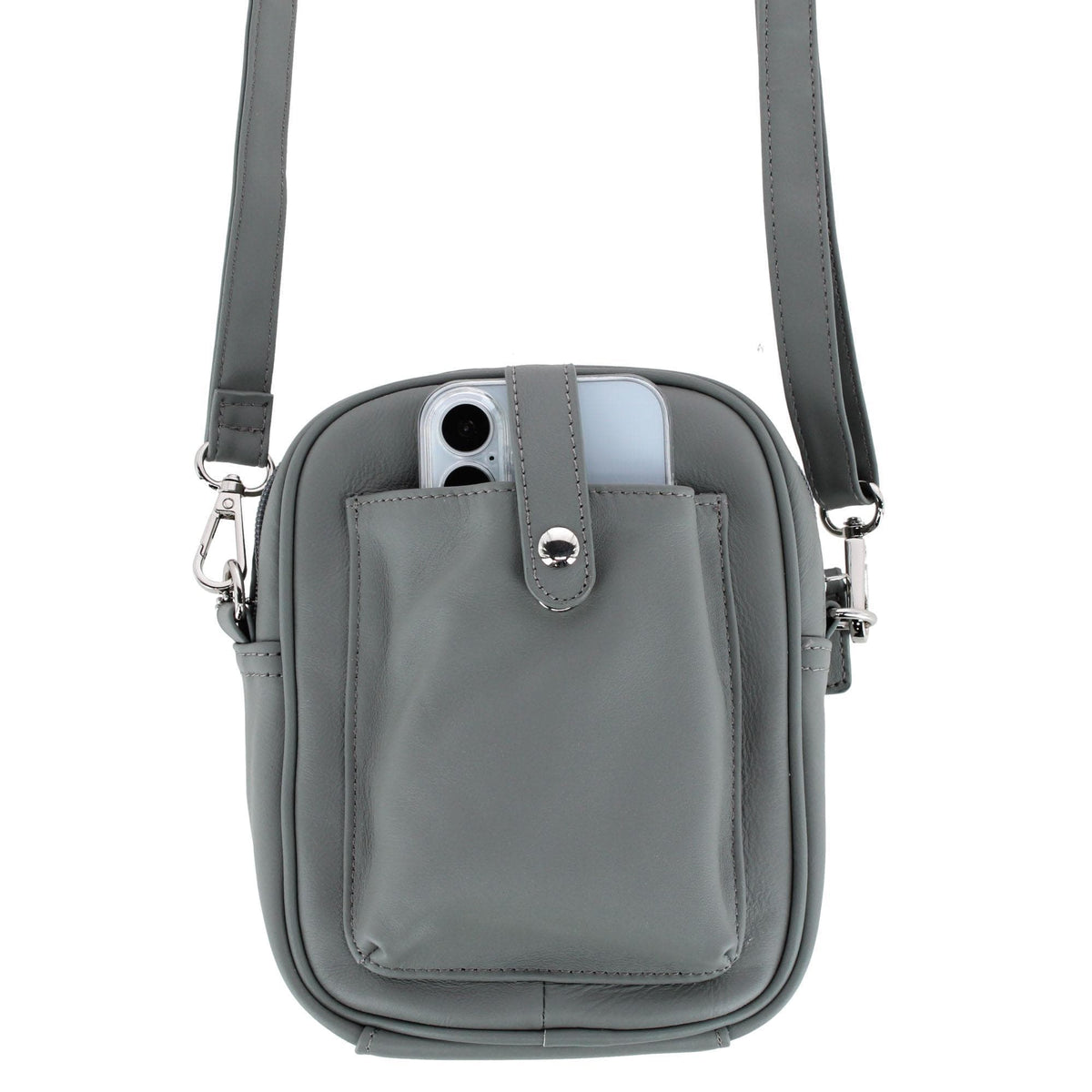 Cal-Wyn Women's Leather Phone Pocket Crossbody Handbag - Gray