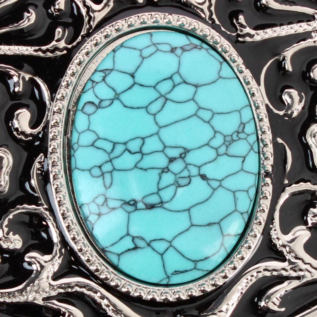 CTM® Women's Ornate Floral Silver Belt Buckle - Turquoise
