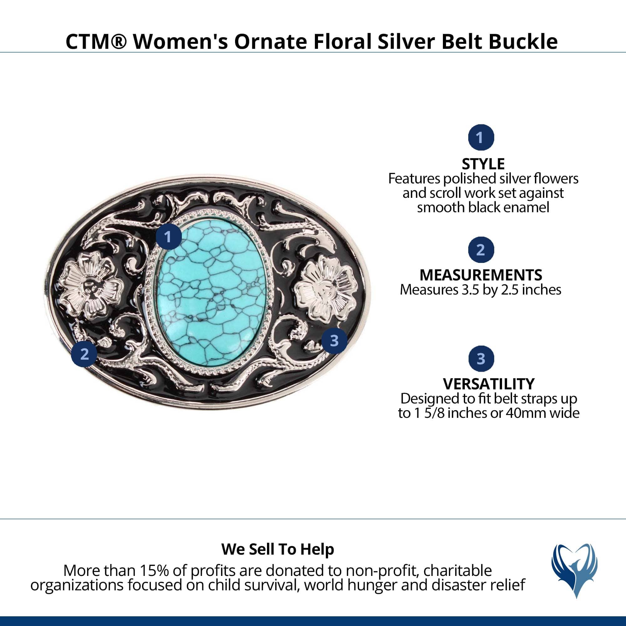 CTM® Women's Ornate Floral Silver Belt Buckle - Turquoise