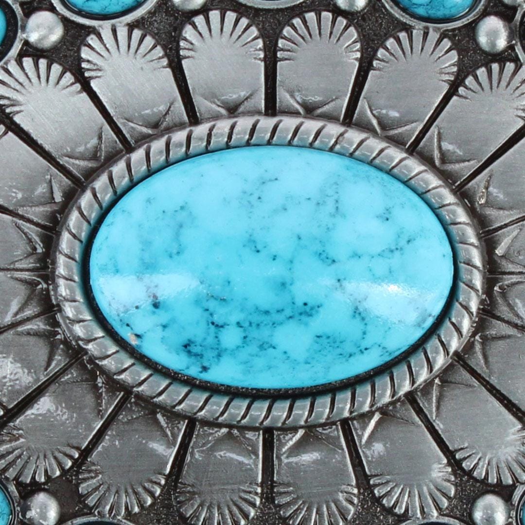 CTM® Women's Oval Silver Belt Buckle with Turquoise Detail - Turquoise