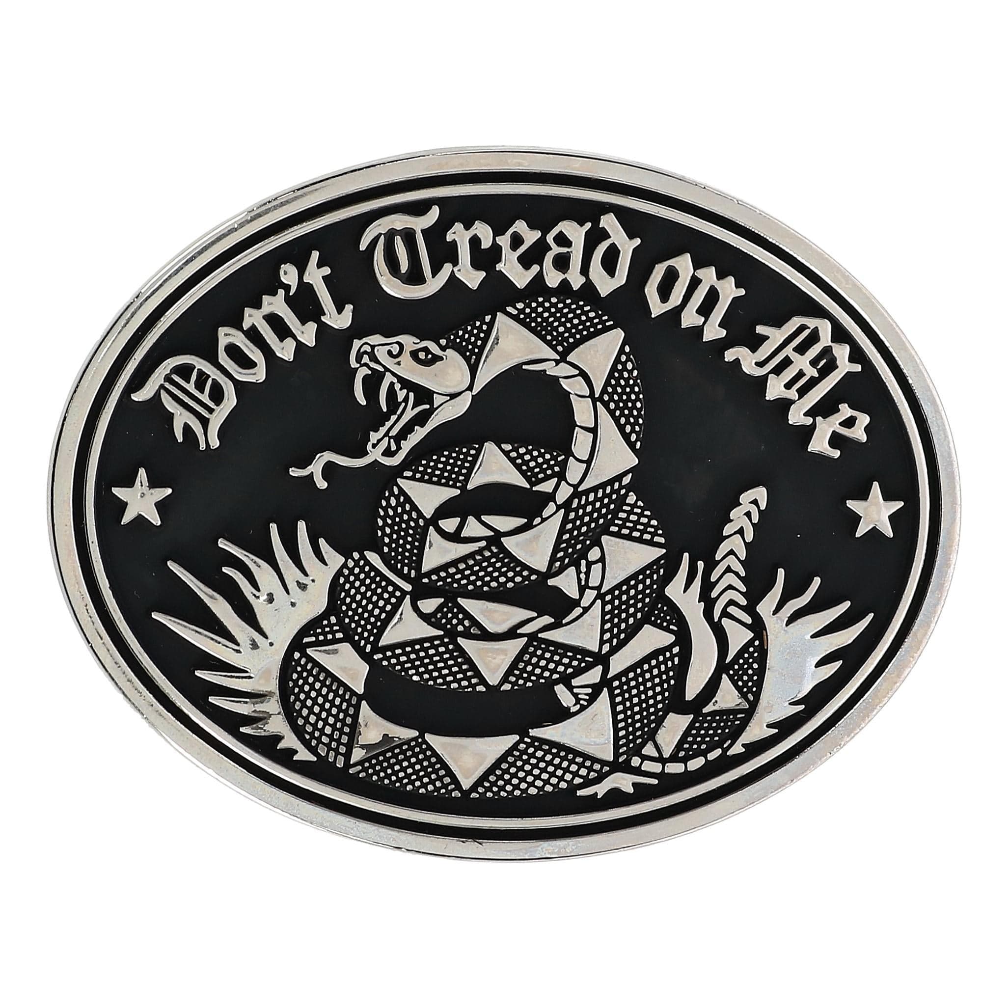 CTM® Men's Bridle Belt with Don't Tread on Me Buckle (2 Buckle Set) - Black with Silver Buckle