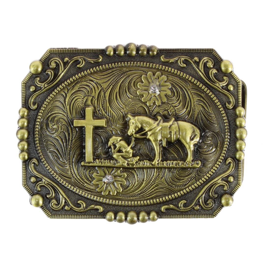 CTM® Men's Praying Cowboy and Cross Belt Buckle