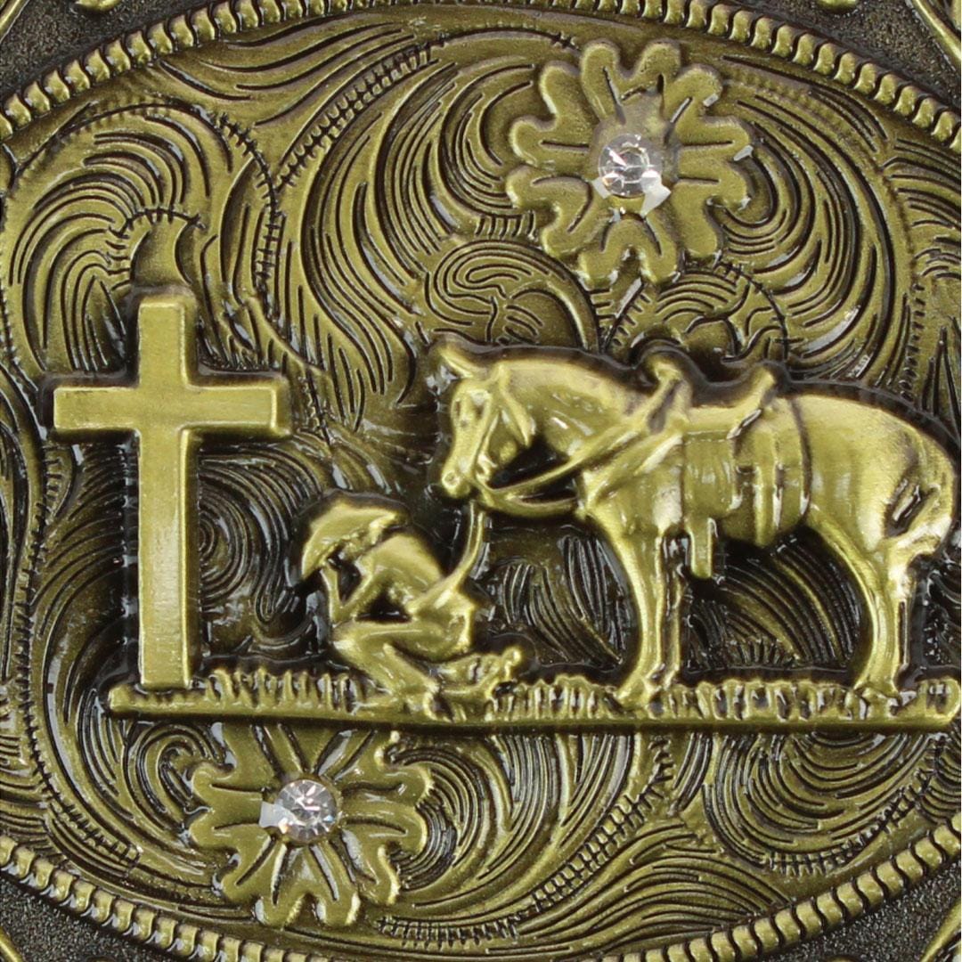 CTM® Men's Praying Cowboy and Cross Belt Buckle - Bronze