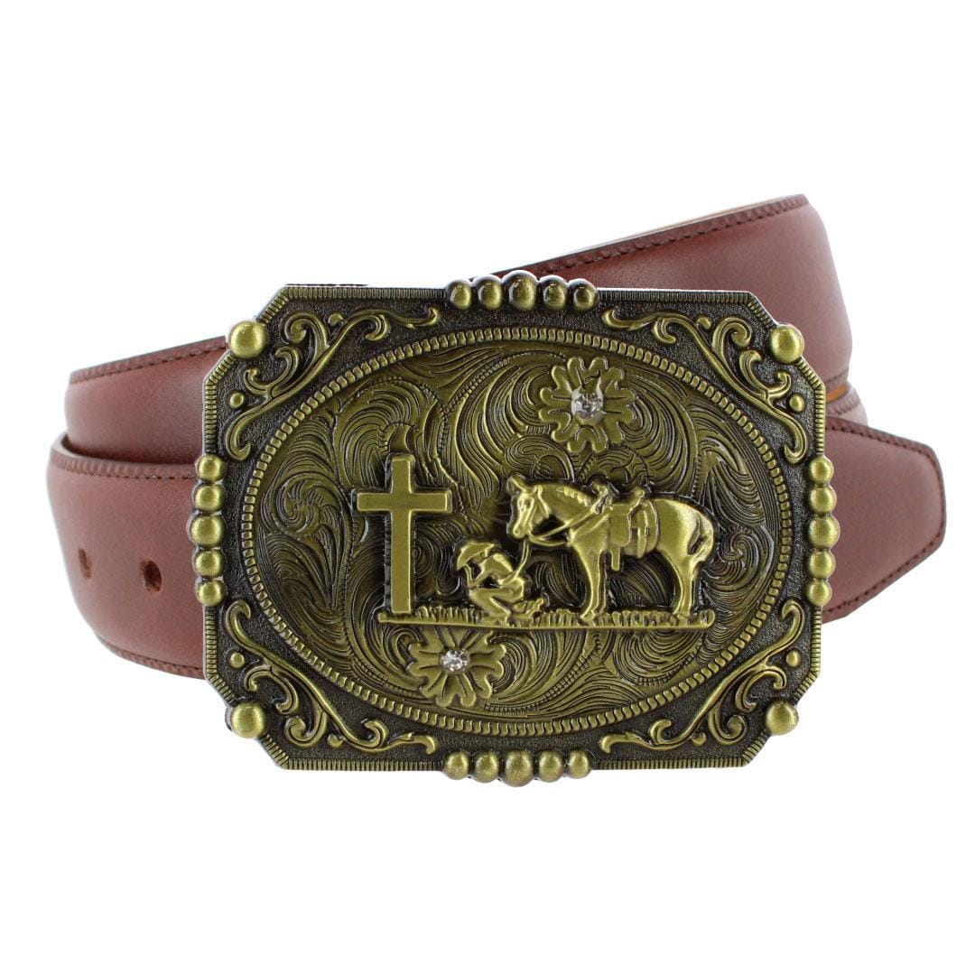 CTM® Men's Praying Cowboy and Cross Belt Buckle - Bronze