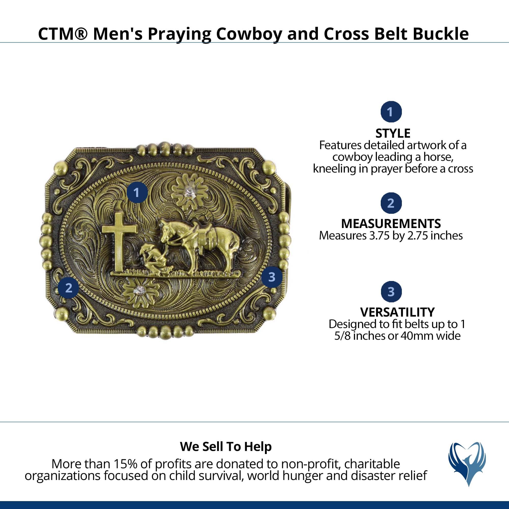 CTM® Men's Praying Cowboy and Cross Belt Buckle - Bronze