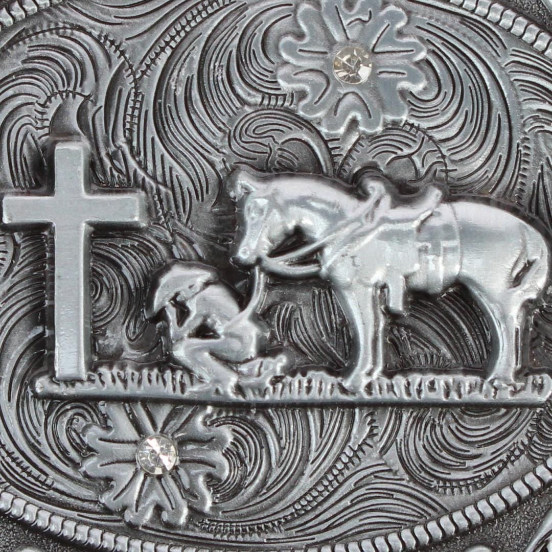 CTM® Men's Praying Cowboy and Cross Belt Buckle - Antique Silver