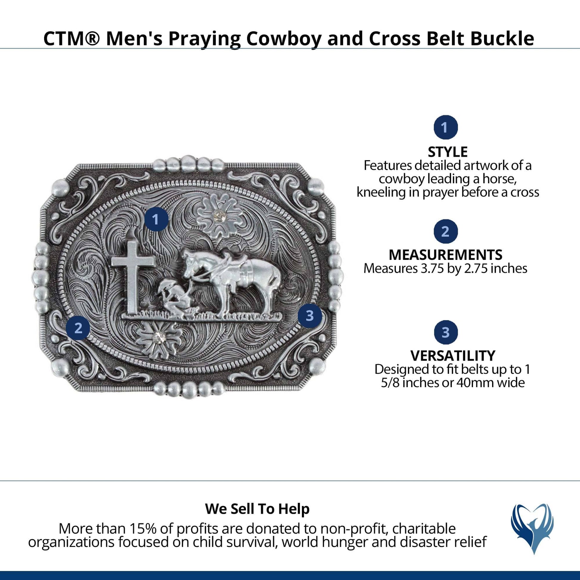 CTM® Men's Praying Cowboy and Cross Belt Buckle - Antique Silver