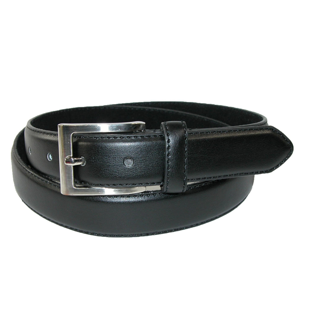 CTM Men's Leather 1 1/8 Inch Basic Dress Belt with Silver Buckle
