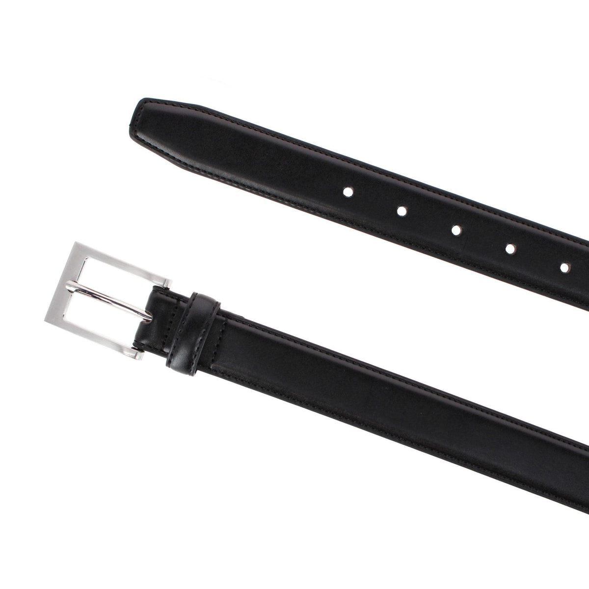 CTM® Men's Basic Dress Belt 1 1/8 Inch Leather Silver Buckle - Black