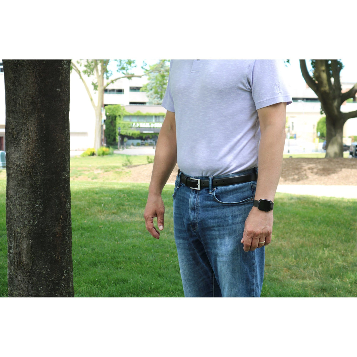 CTM® Men's Basic Dress Belt 1 1/8 Inch Leather Silver Buckle - Brown