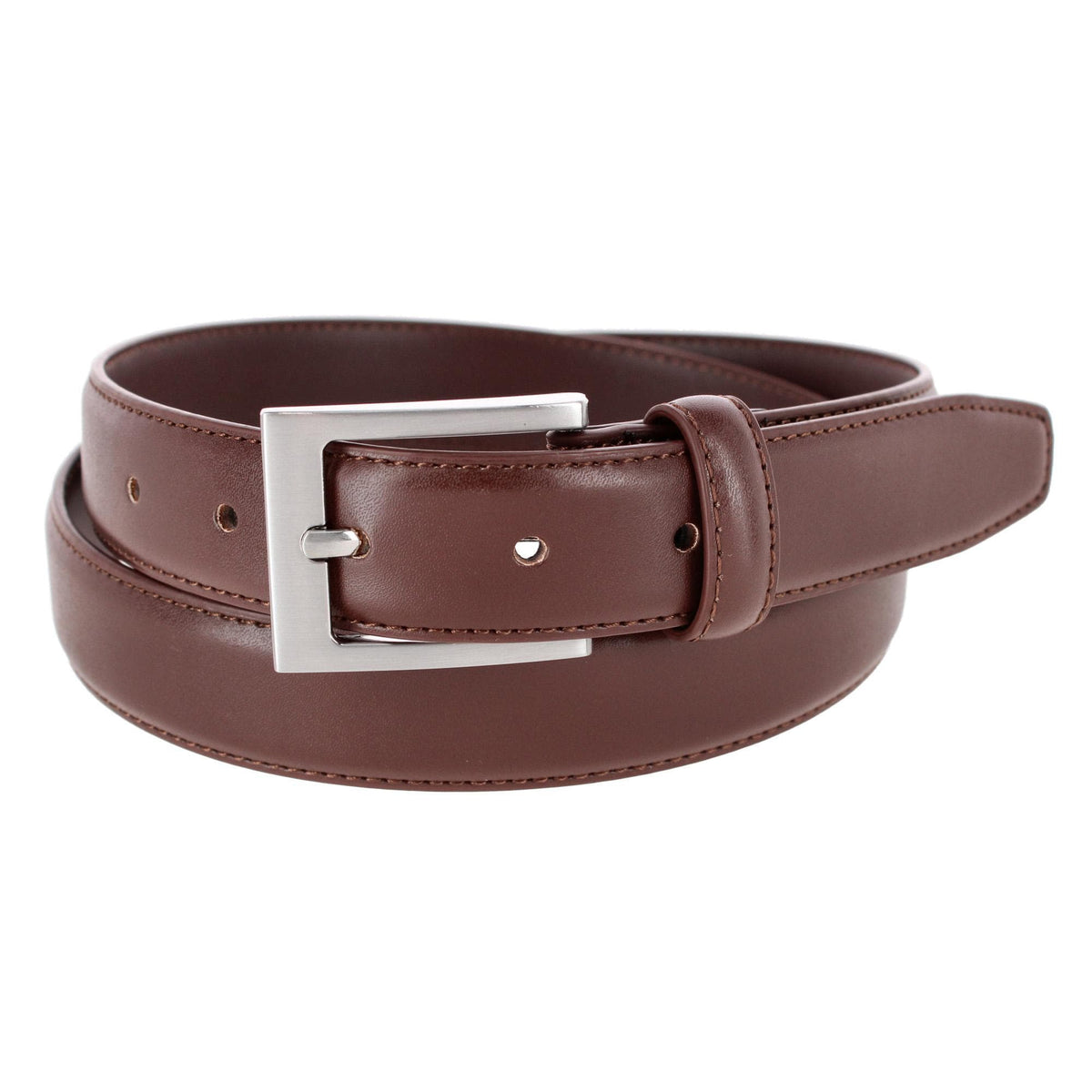 CTM® Men's Basic Dress Belt 1 1/8 Inch Leather Silver Buckle