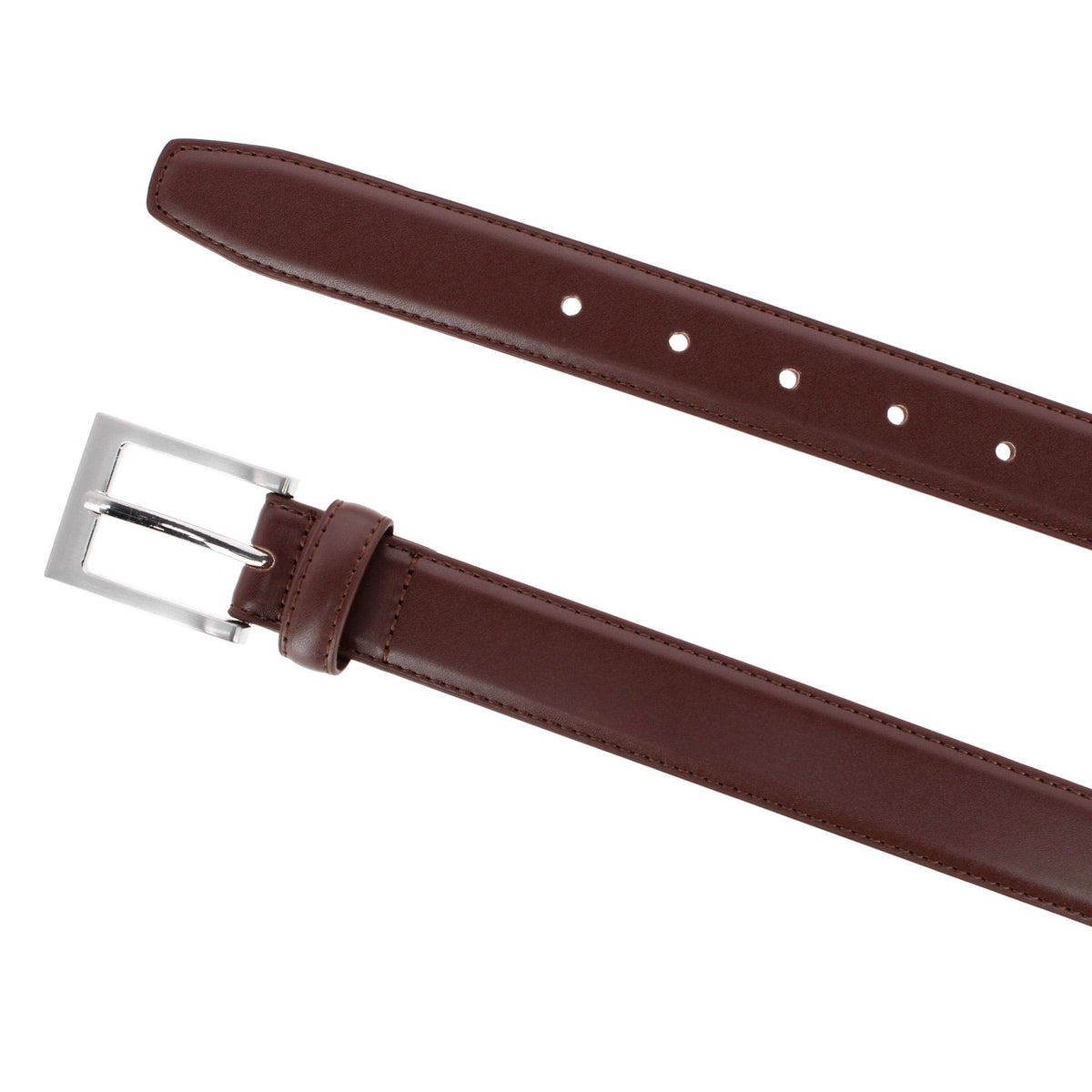 CTM® Men's Basic Dress Belt 1 1/8 Inch Leather Silver Buckle - Brown