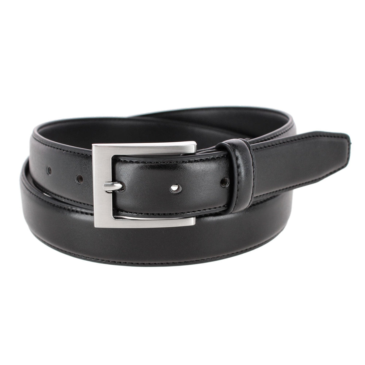 Men's Leather 1 1/8 Inch Basic Dress Belt with Silver Buckle