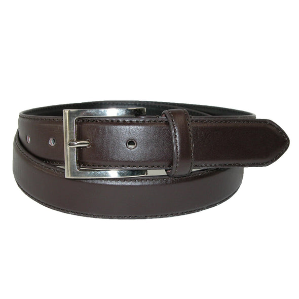 Men's Leather 1 1/8 Inch Basic Dress Belt with Silver Buckle