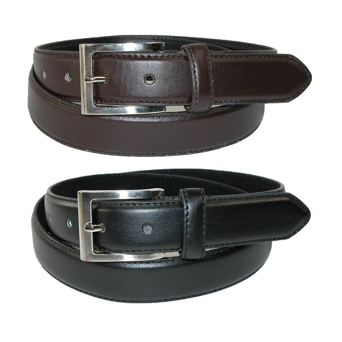 Men's Big & Tall Leather Dress Belt with Silver Buckle (Pack of 2) by