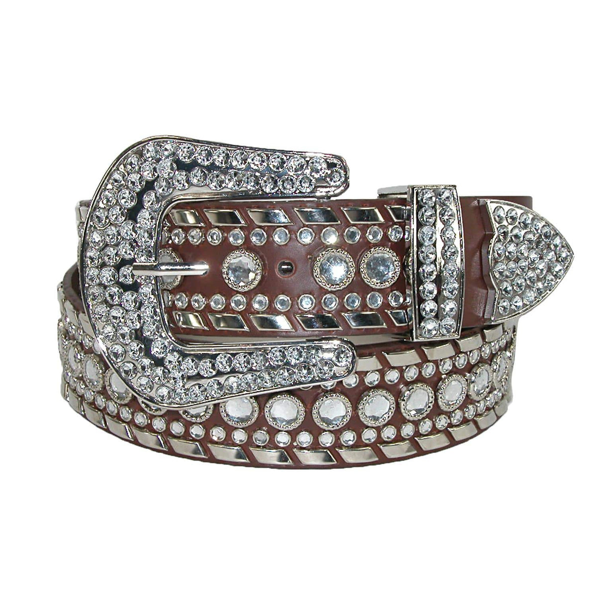 CTM® Women's Western Rhinestone Belt 1.5 Inch Wide Bling Cowgirl Belt (Plus Size Available) - Brown