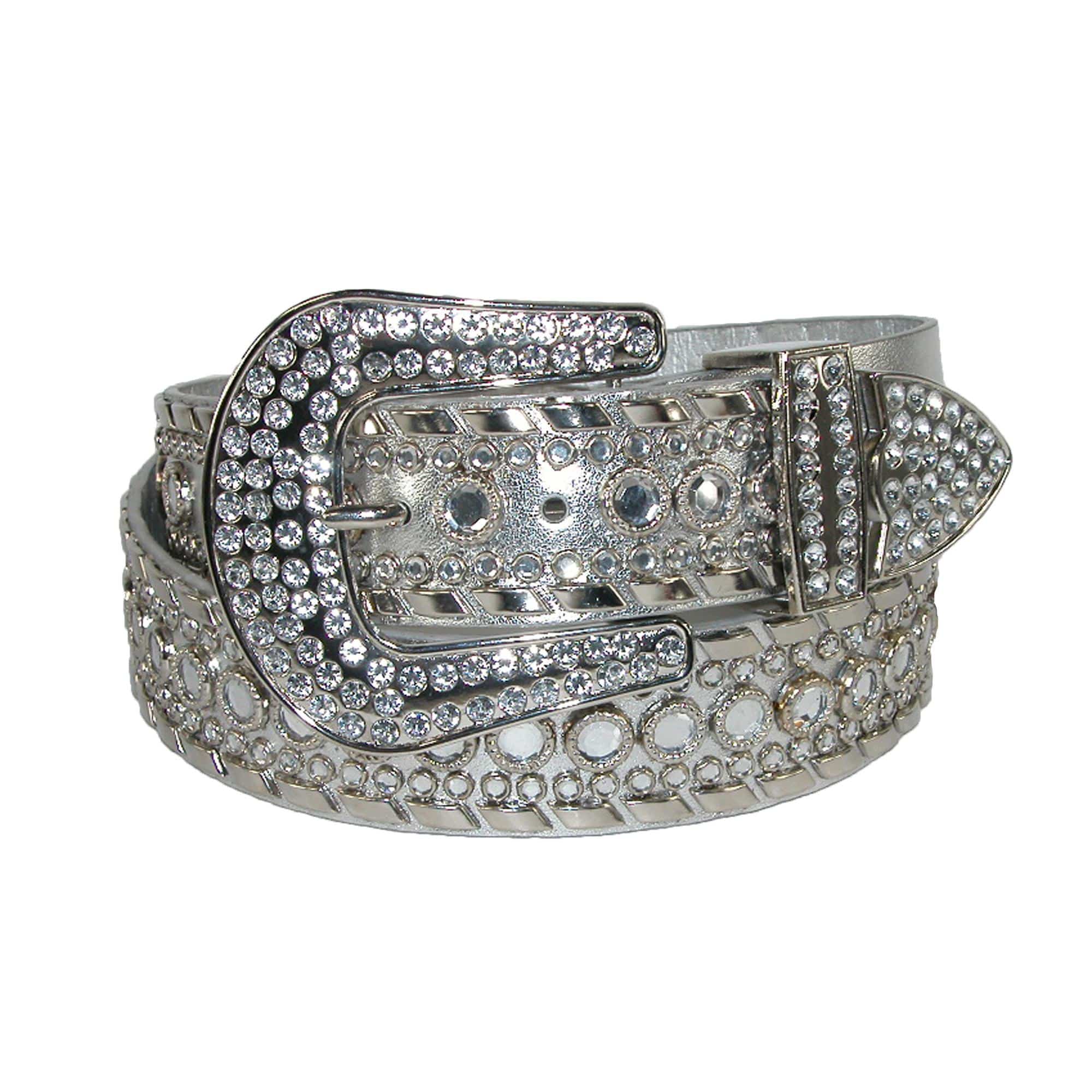 silver sparkly belt for dress plus size Swsmclt Women's Rhinestone Faux Leather Belt for Dress Bling Shiny Sparkle Glitter Party Belts Casual Square Buckle Fashion Silver One Size, Size: One