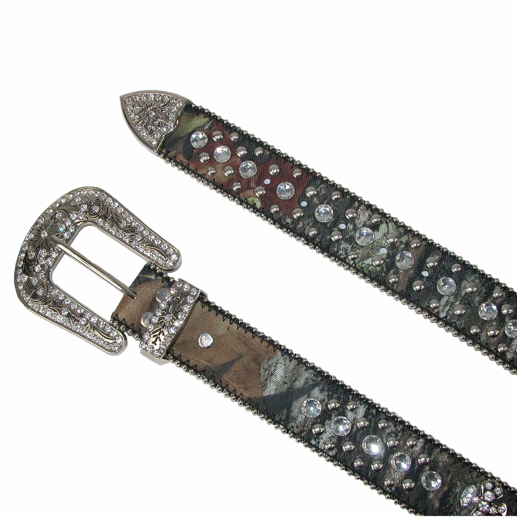 CTM Women s Rhinestone Cross on Camo Belt