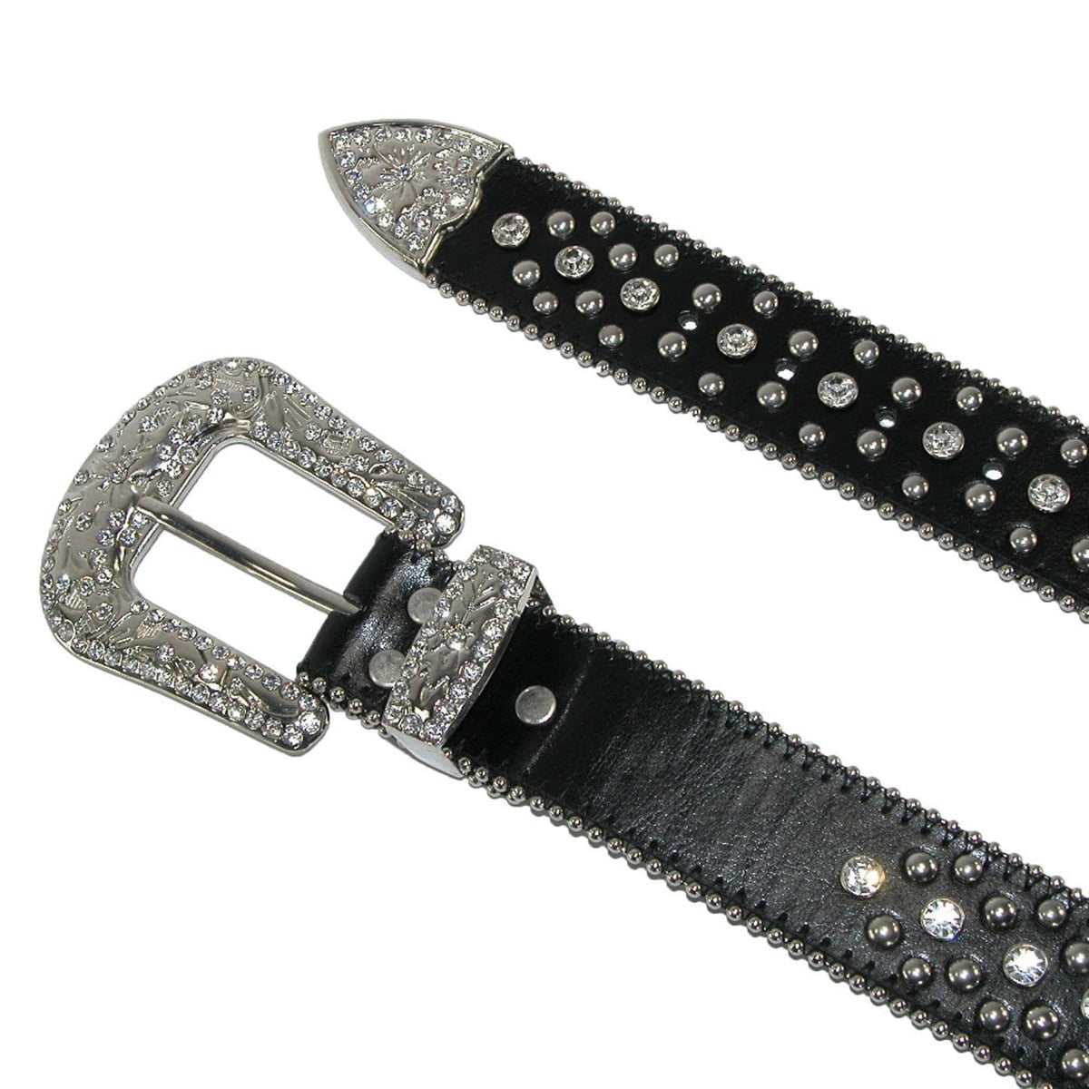 CTM® Women's Fleur de Lis Studded Rhinestone Western Bling Belt - Black