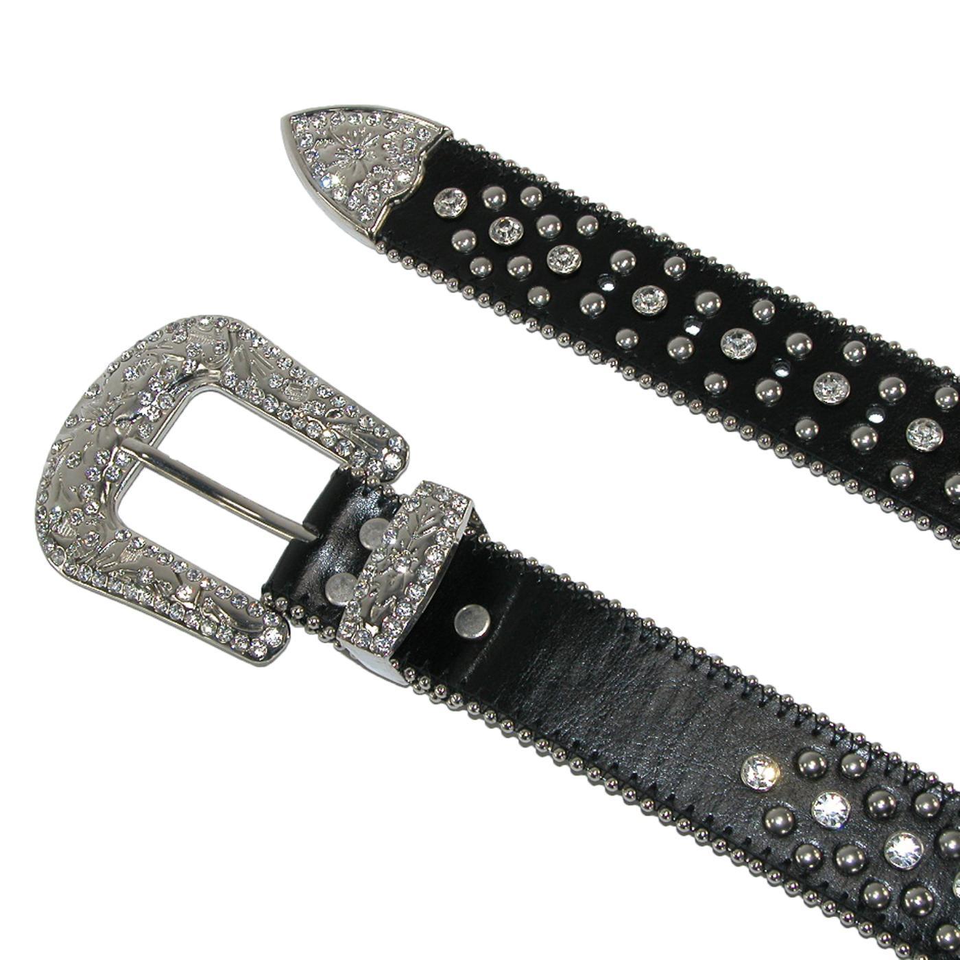 Roberto Montellassi Black Leather waist  Belt magnetic fastener rhinestone Large Women main image 3