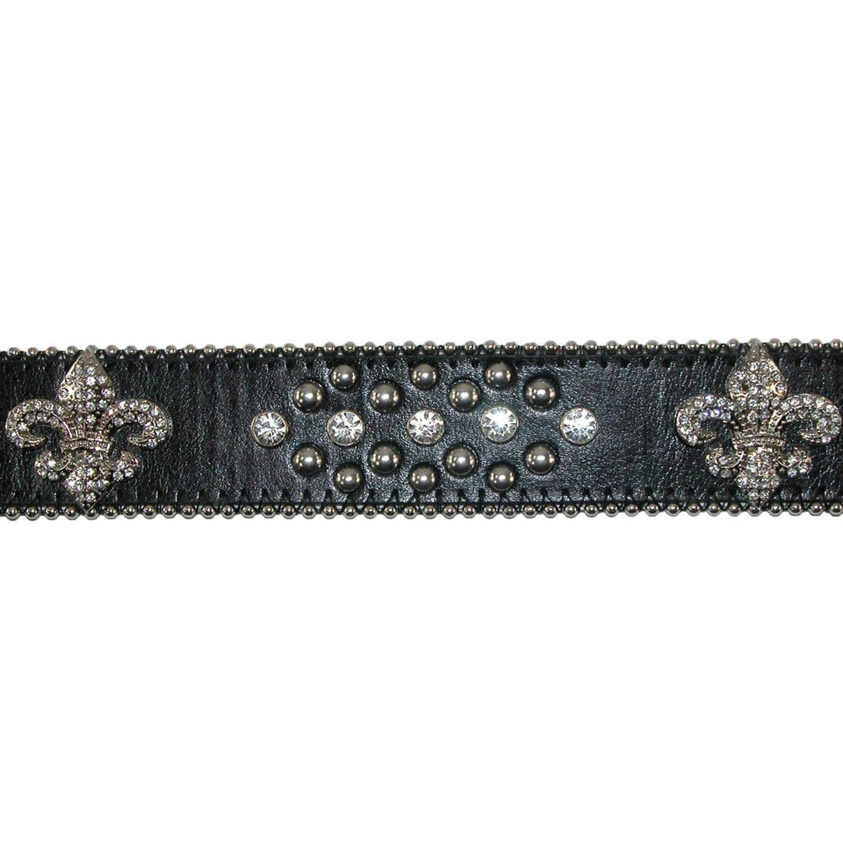 CTM® Women's Fleur de Lis Studded Rhinestone Western Bling Belt - Black