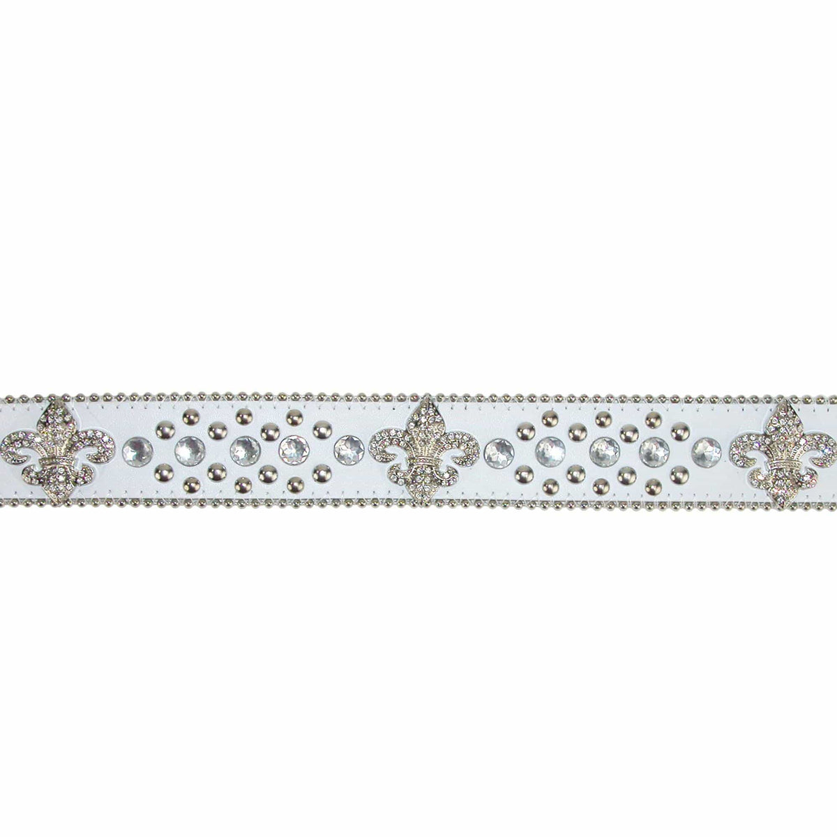 CTM® Women's Fleur de Lis Studded Rhinestone Western Bling Belt - White