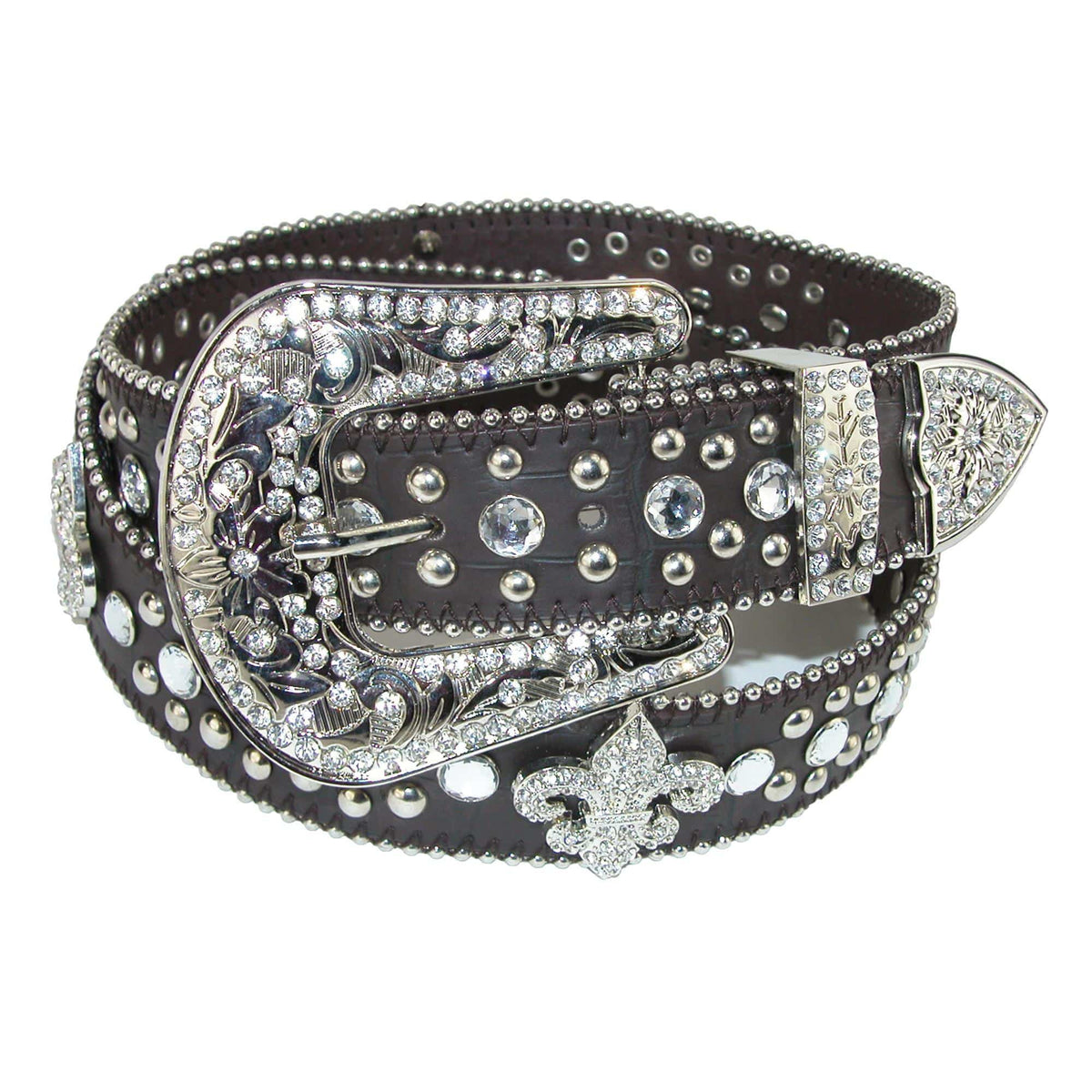 Women's Fleur de Lis Studded Rhinestone Western Bling Belt