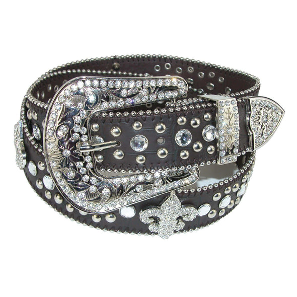 Women's Fleur de Lis Studded Rhinestone Belt