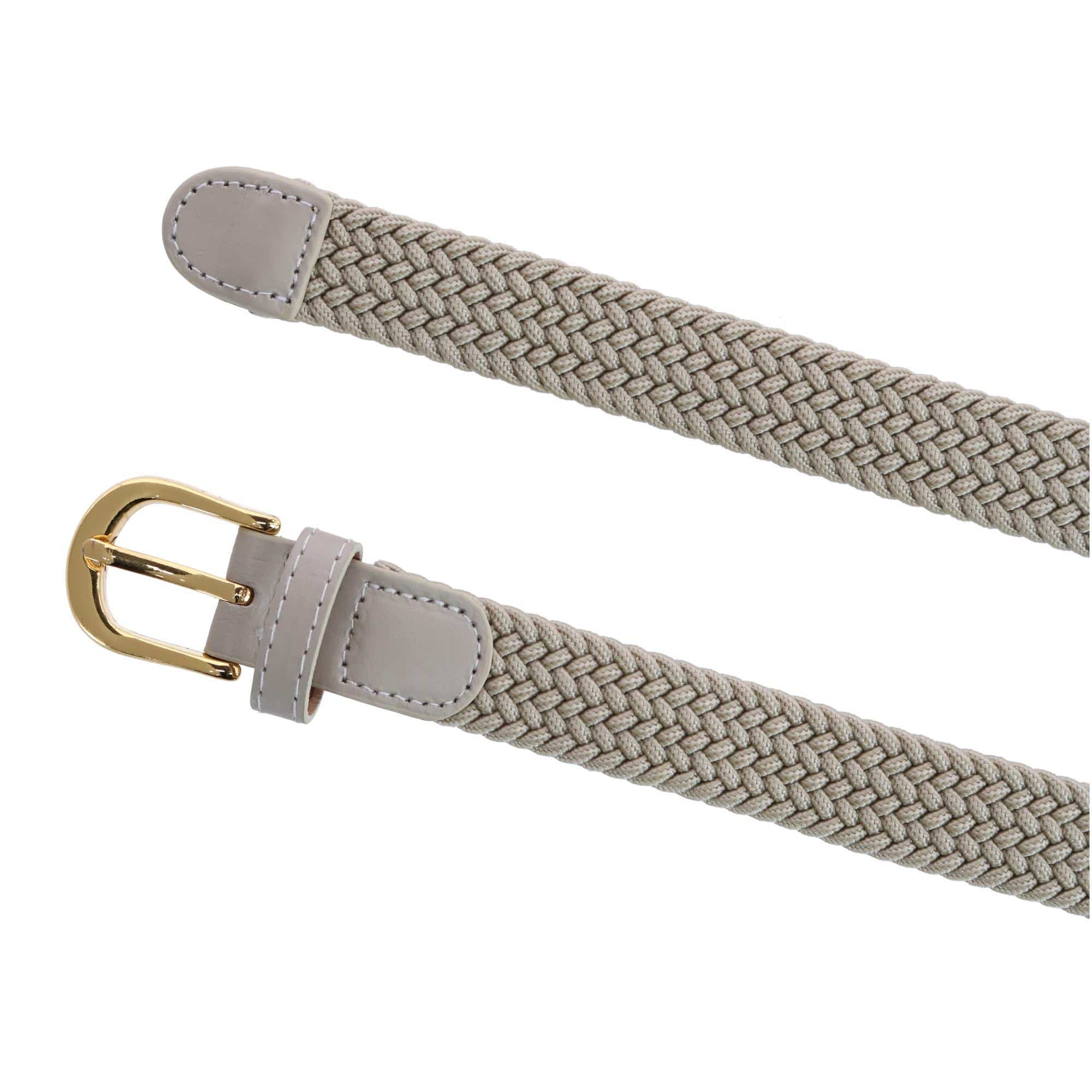 CTM® Women's Elastic Braided Stretch Belt with Gold Buckle 1 Inch - Beige