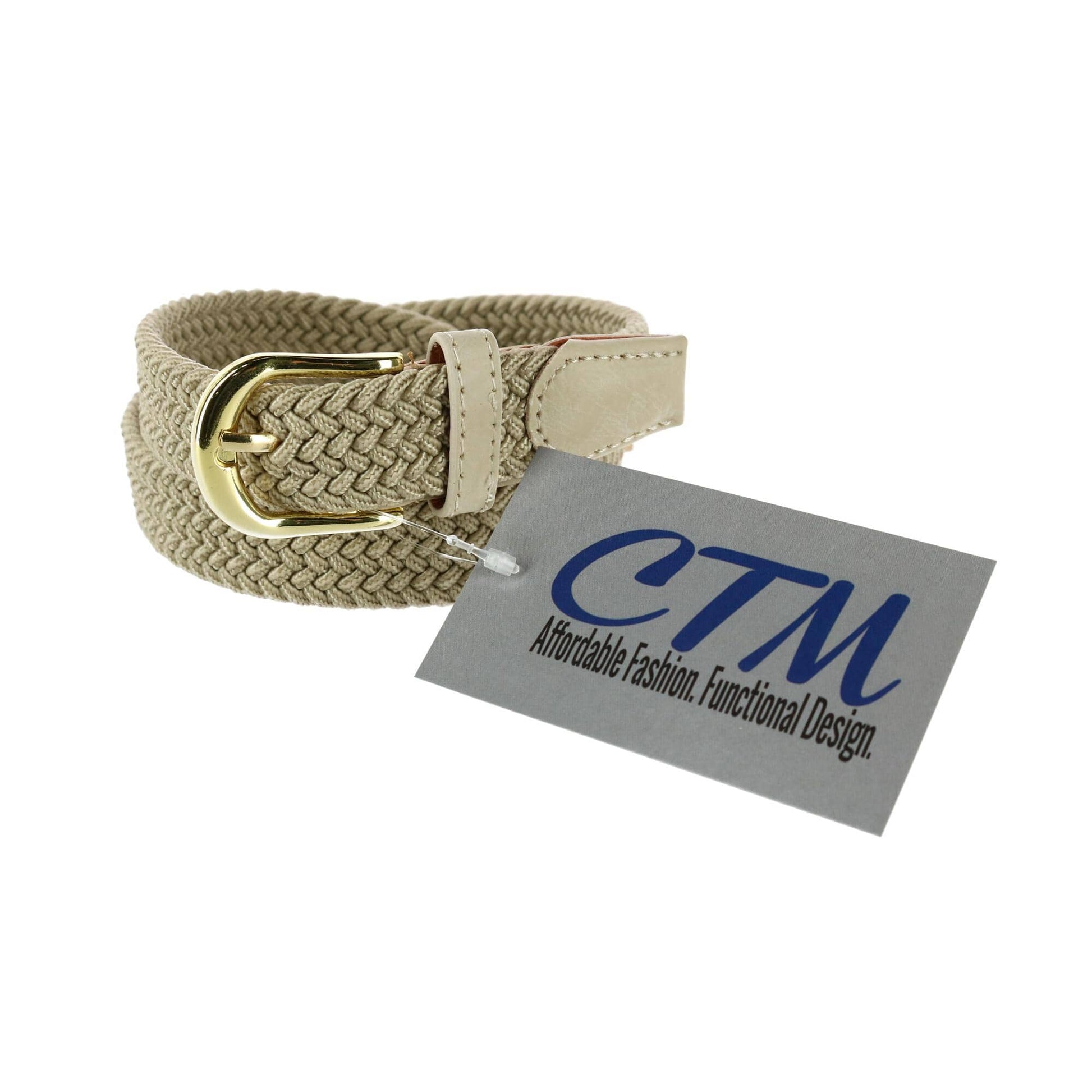 CTM® Women's Elastic Braided Stretch Belt with Gold Buckle 1 Inch - Beige