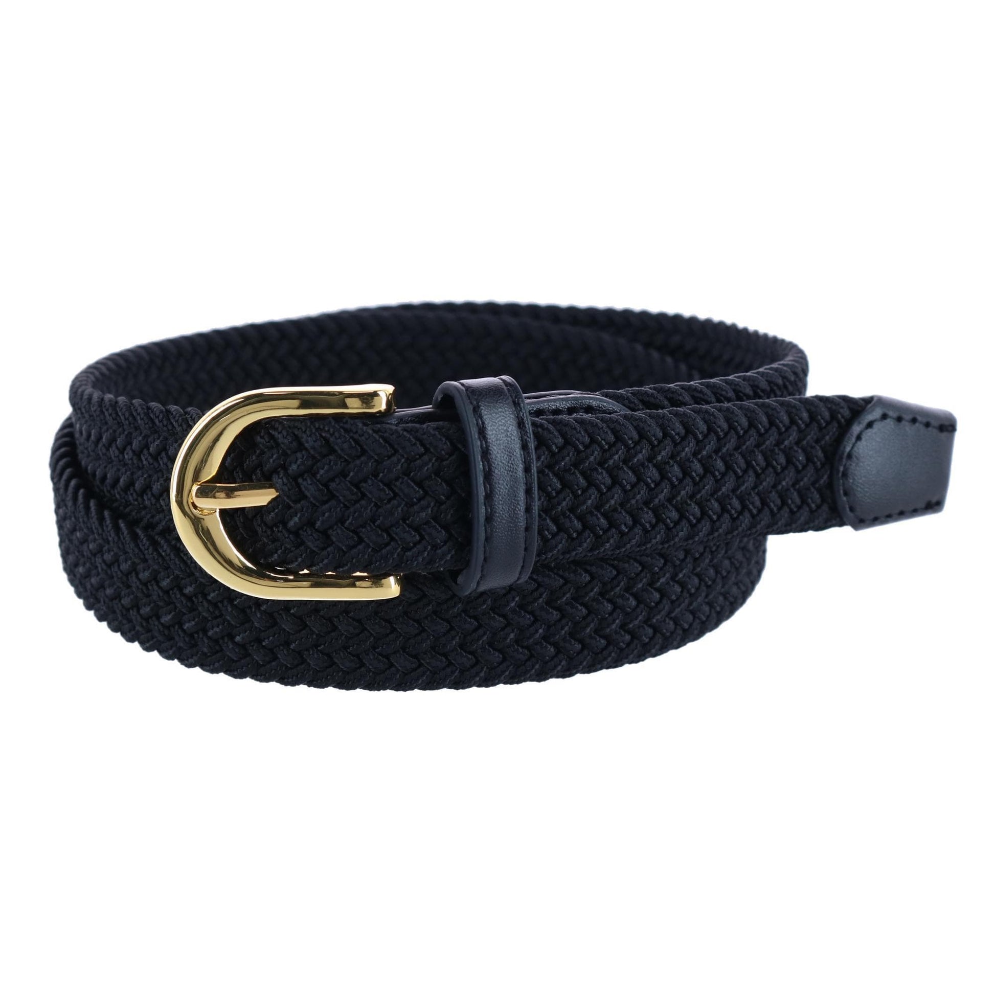 CTM® Women's Elastic Braided Stretch Belt with Gold Buckle 1 Inch
