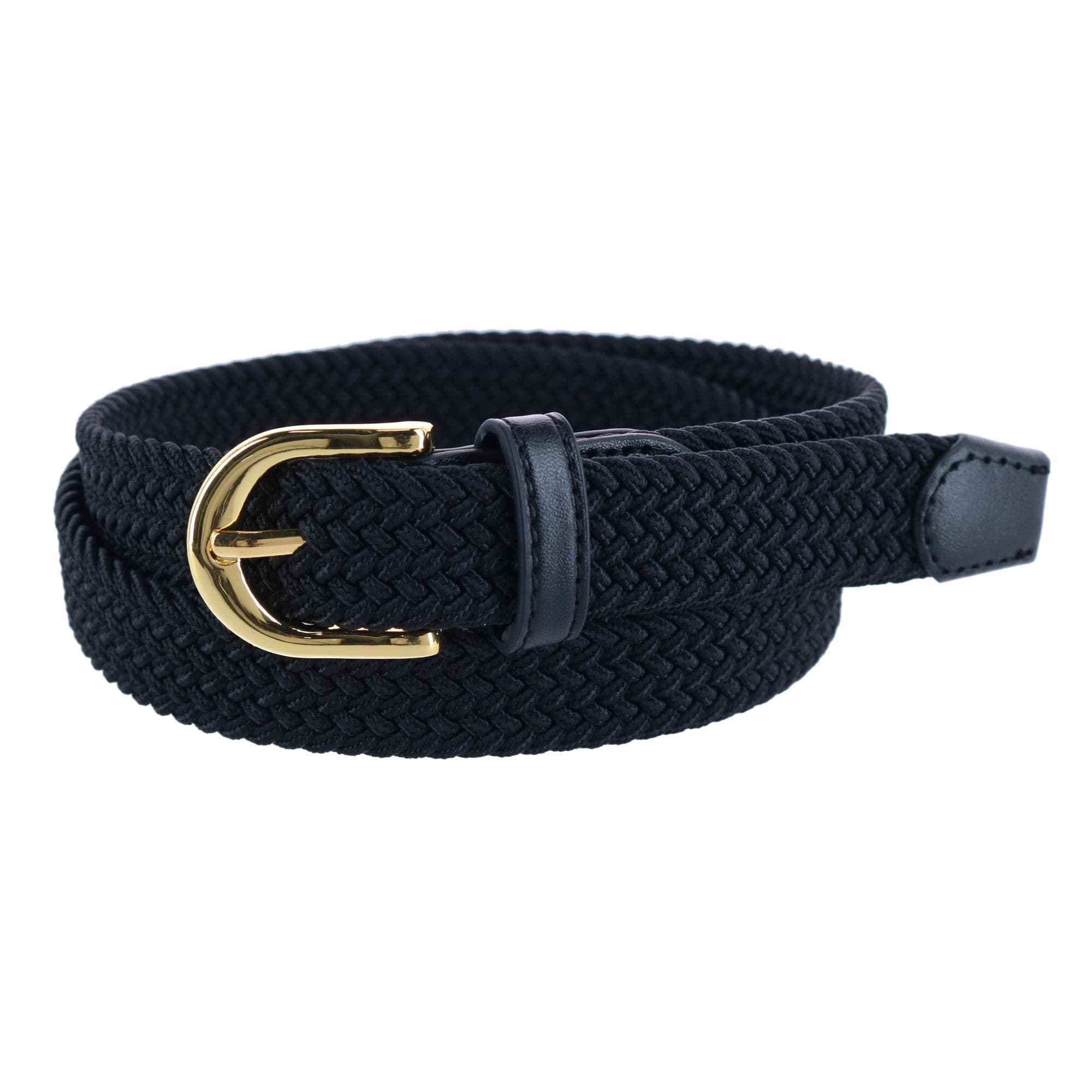 CTM® Women's Elastic Braided Stretch Belt with Gold Buckle 1 Inch