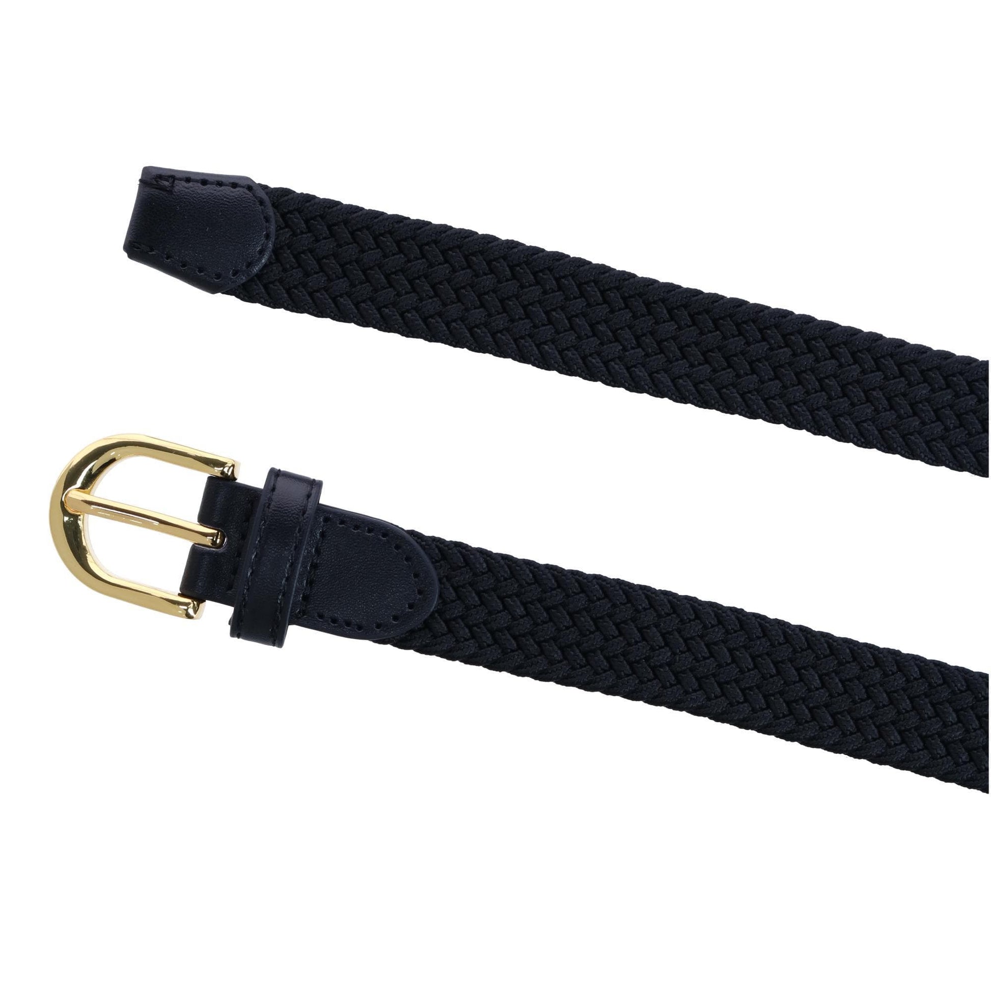 CTM® Women's Elastic Braided Stretch Belt with Gold Buckle 1 Inch - Black