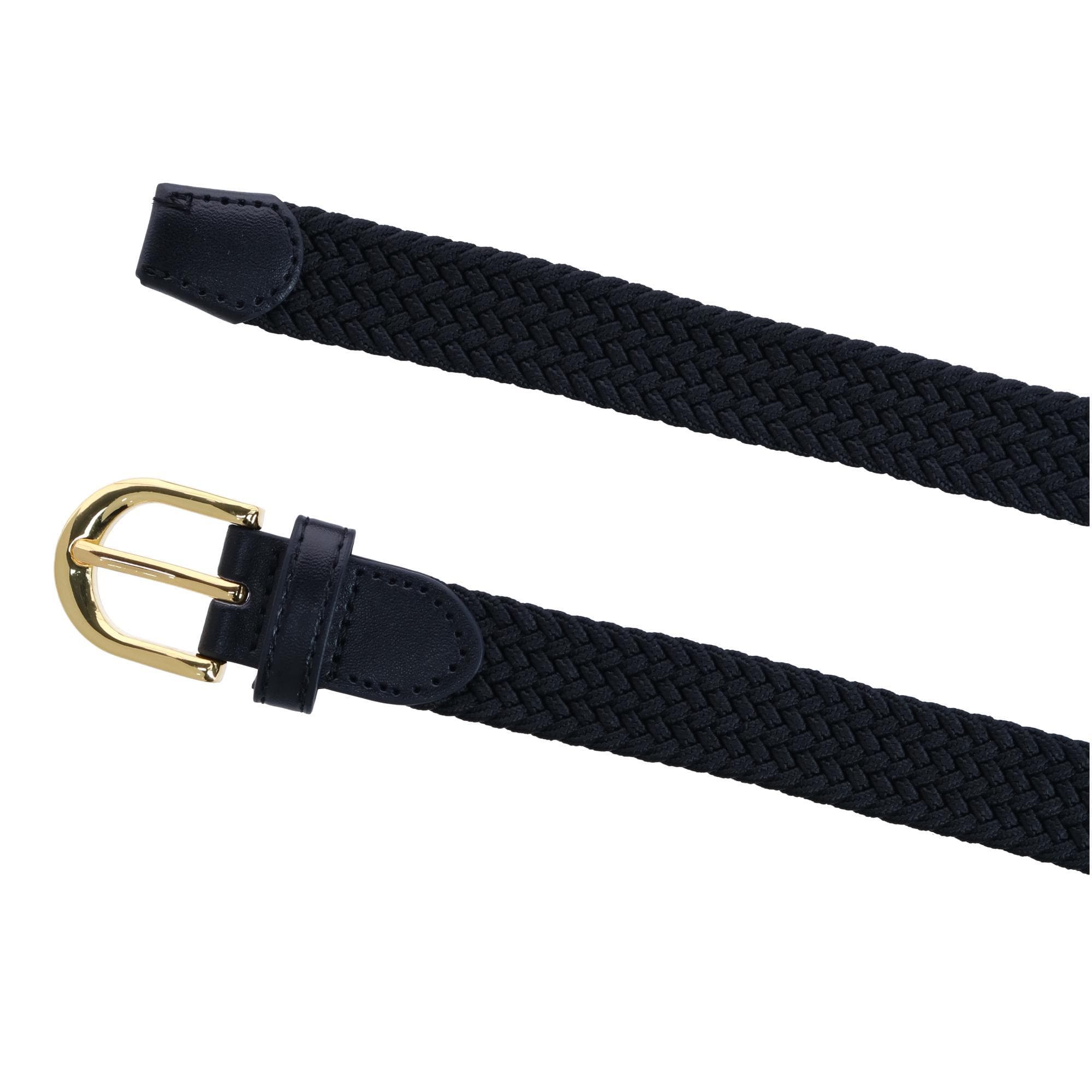 CTM® Women's Elastic Braided Stretch Belt with Gold Buckle 1 Inch - Black