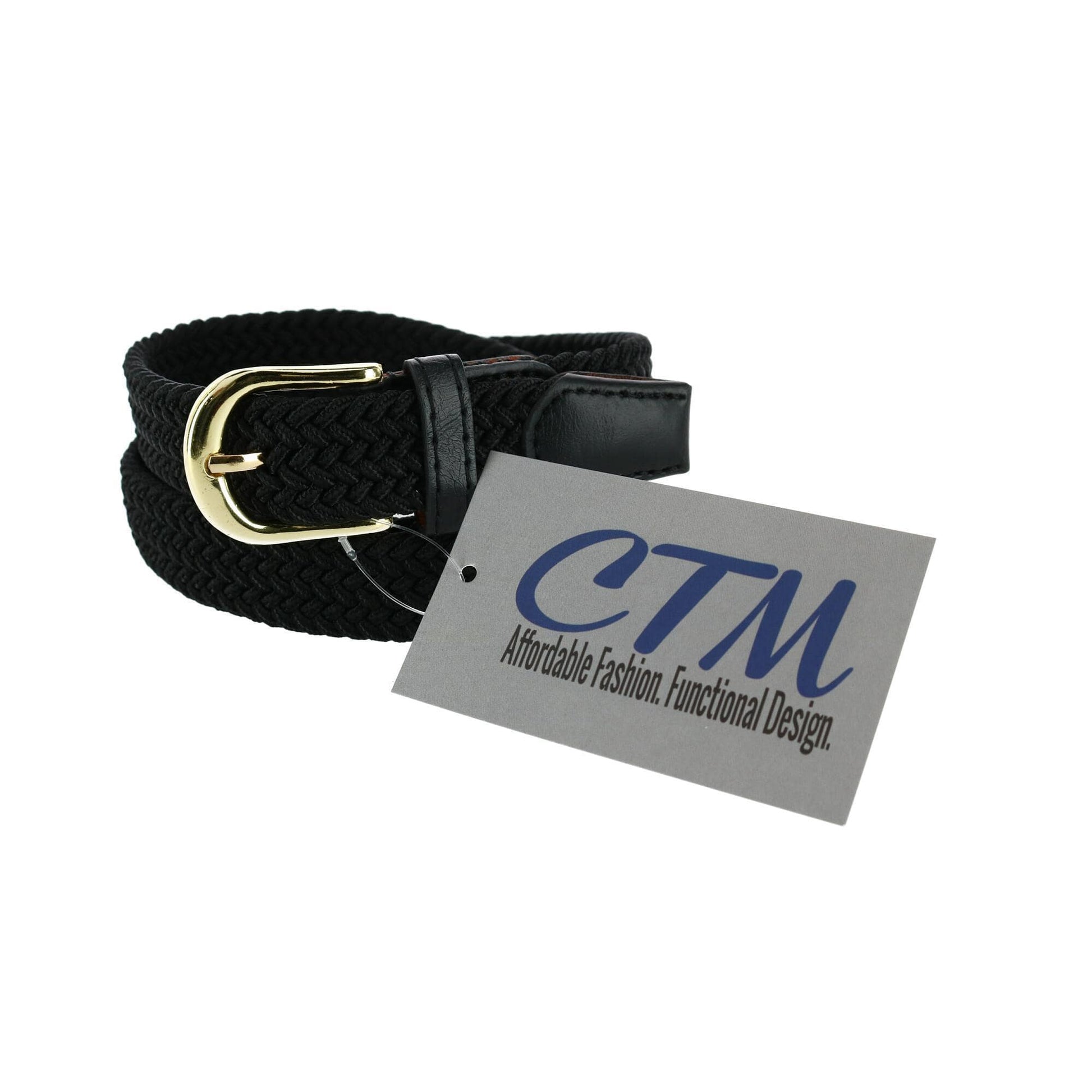 CTM® Women's Elastic Braided Stretch Belt with Gold Buckle 1 Inch - Black